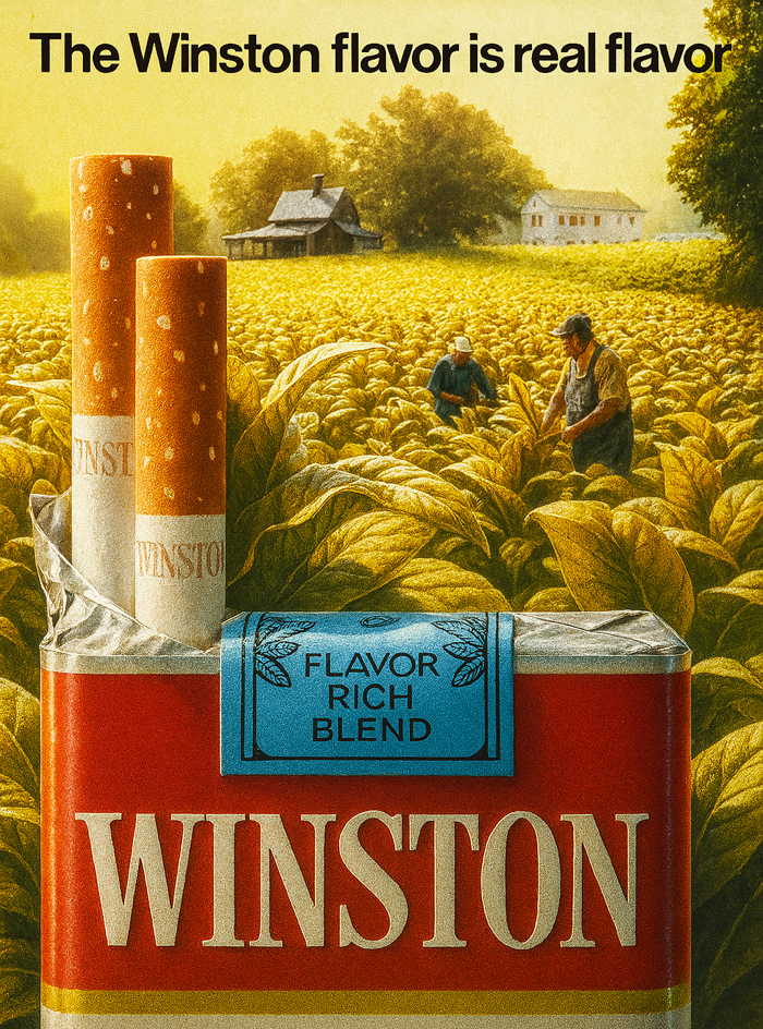 Winston Zigaretten mit slogan "The Winston flavor is real flavor"