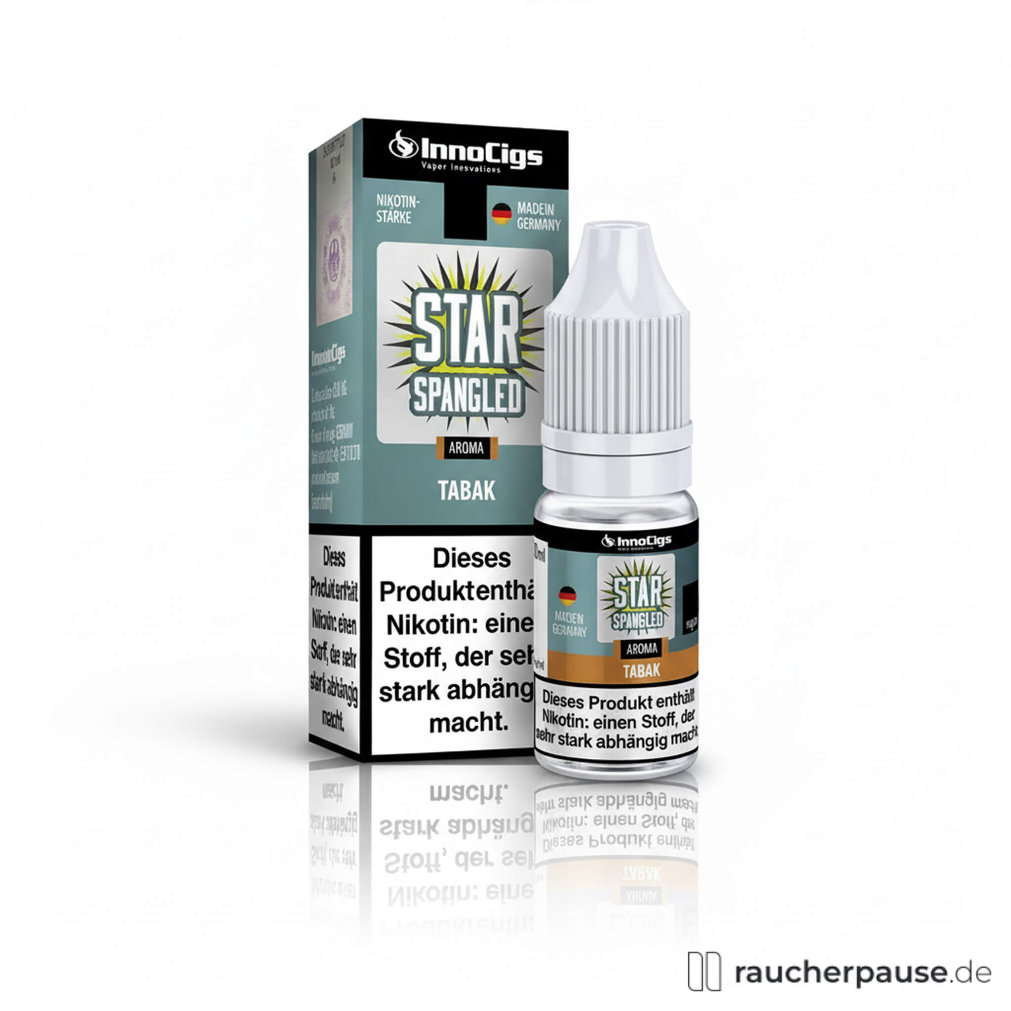 InnoCigs Star Spangled E-Liquid mit 10ml Volumen und 3mg Nikotin in einer Flasche mit US-amerikanischem Tabakdesign für E-Zigaretten.