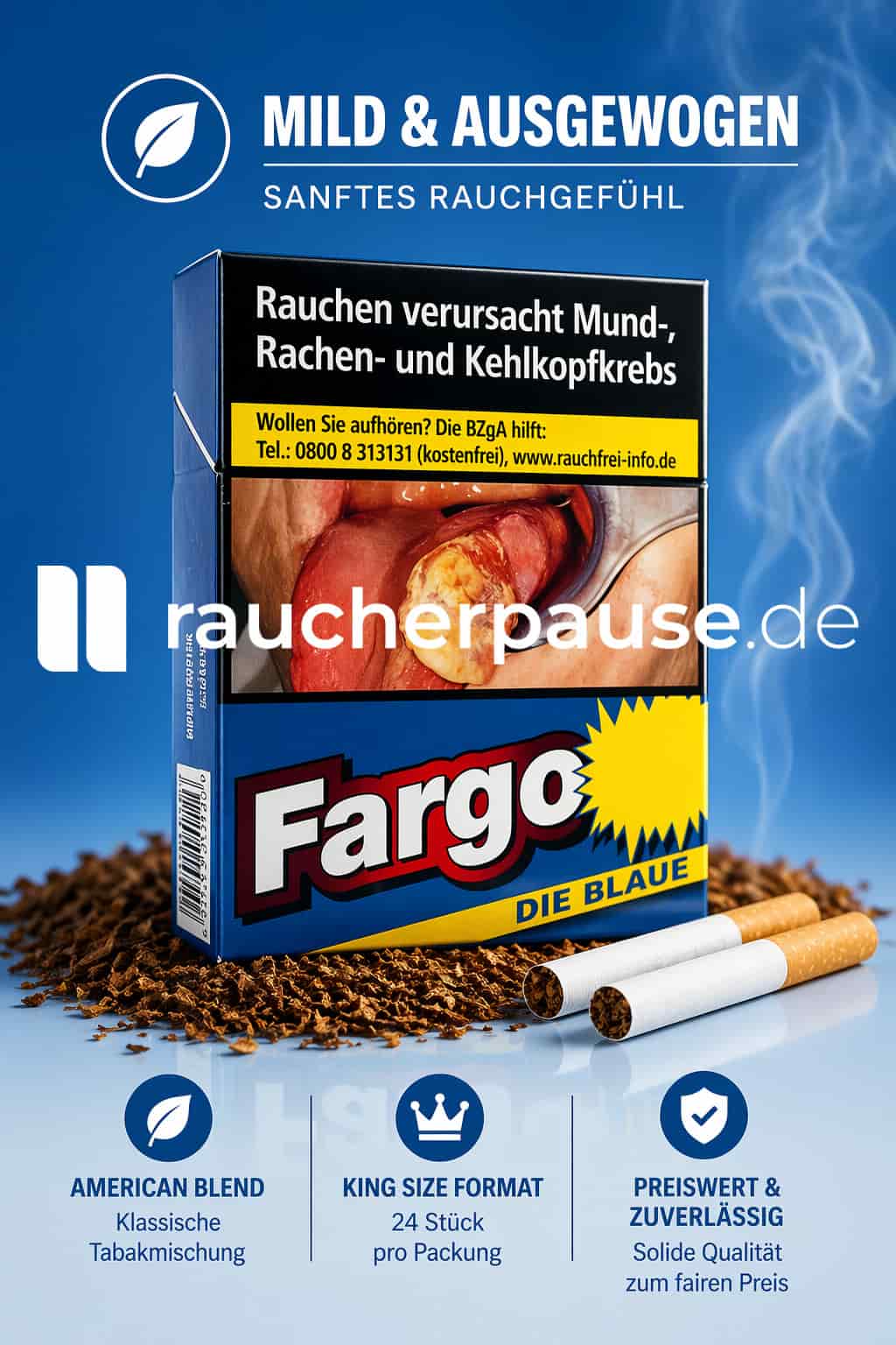 Fargo Blue Zigaretten kaufen – milder American Blend in 24er King Size Packung