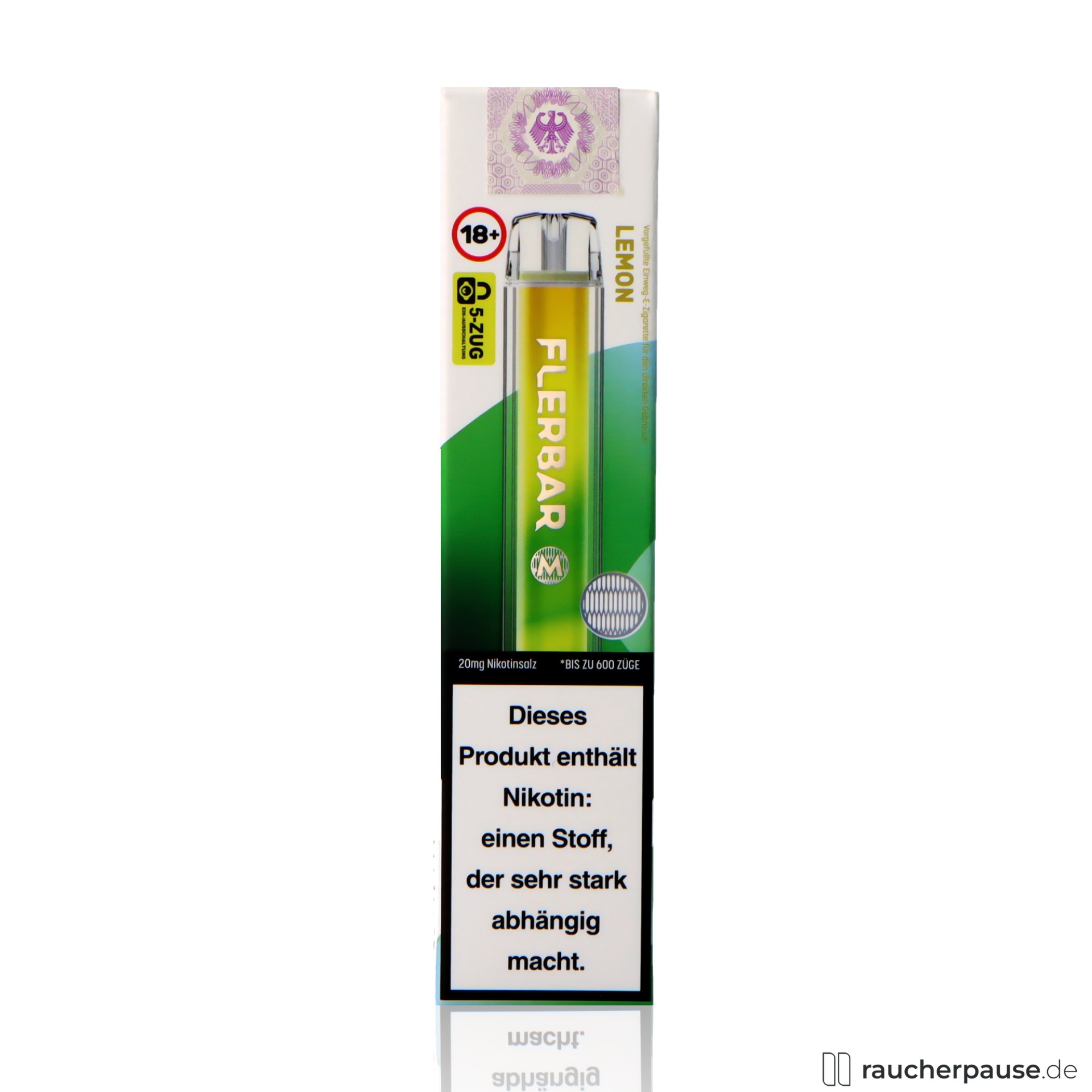 Flerbar Einweg Vape | Lemon | 600 Züge | 20 mg/ml Nikotin | Zitrone flerbar, flerbar einweg vape lemon zuege ml nikotin zitrone , packshot vorderseite