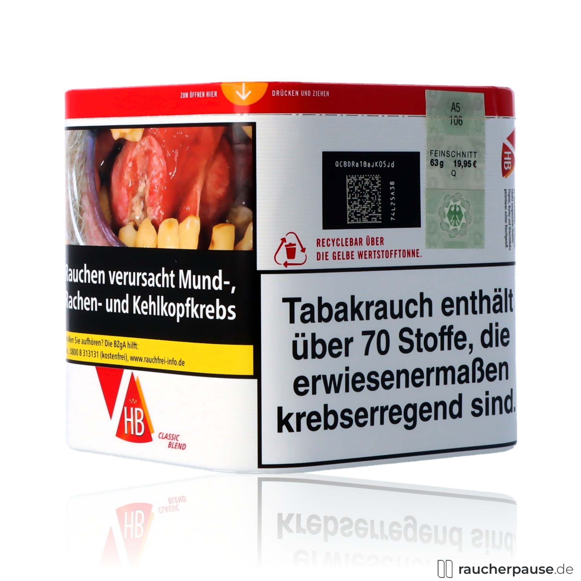 hb classic blend zigarettentabak dose american blend virginia burley , packshot seitlich