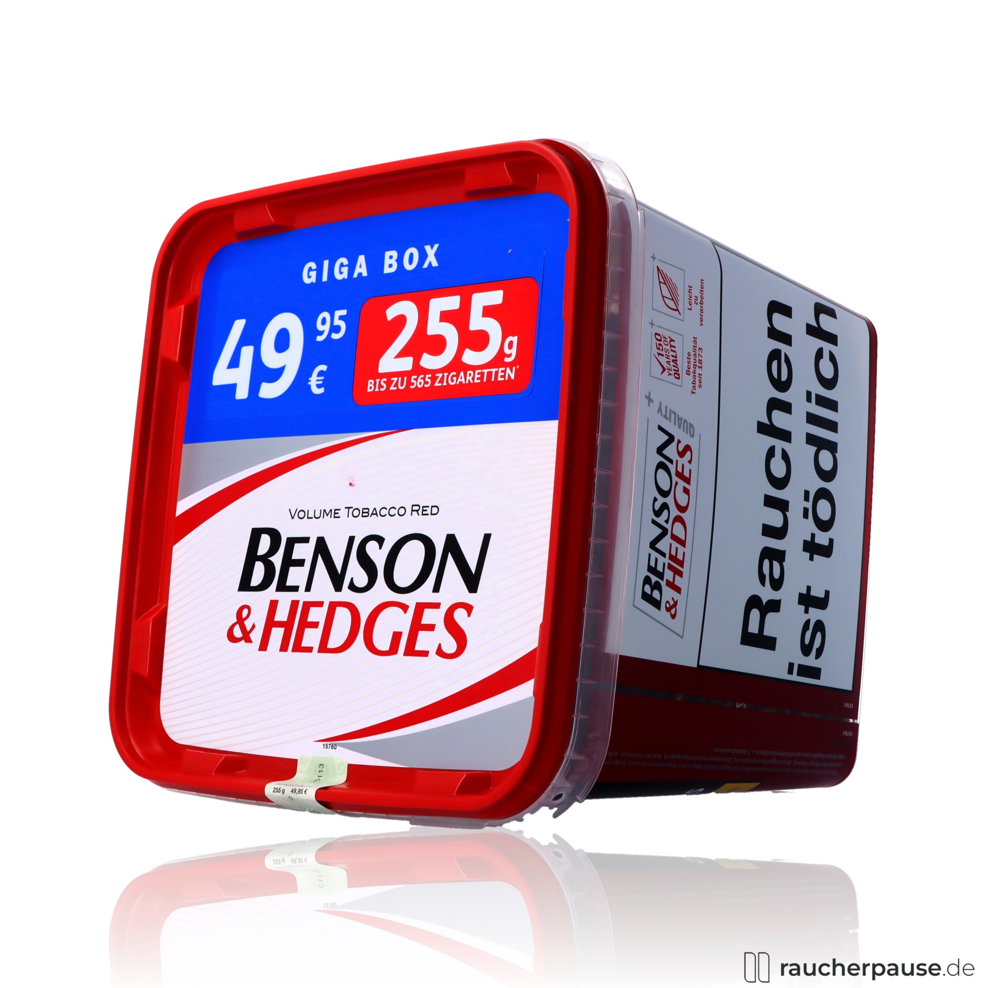 benson hedges volumentabak rot eimer bis zu zigaretten , packshot hinterseite