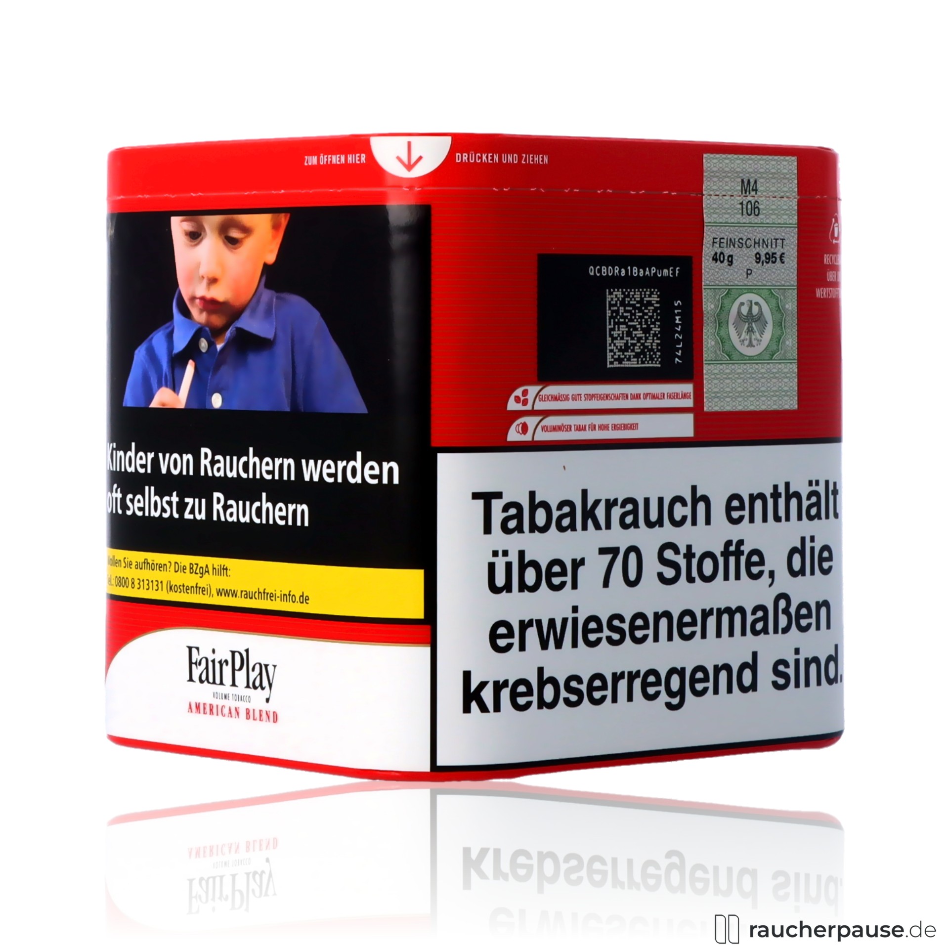 fair play xl volumentabak 40g box american blend burley virginia orient , packshot seitlich