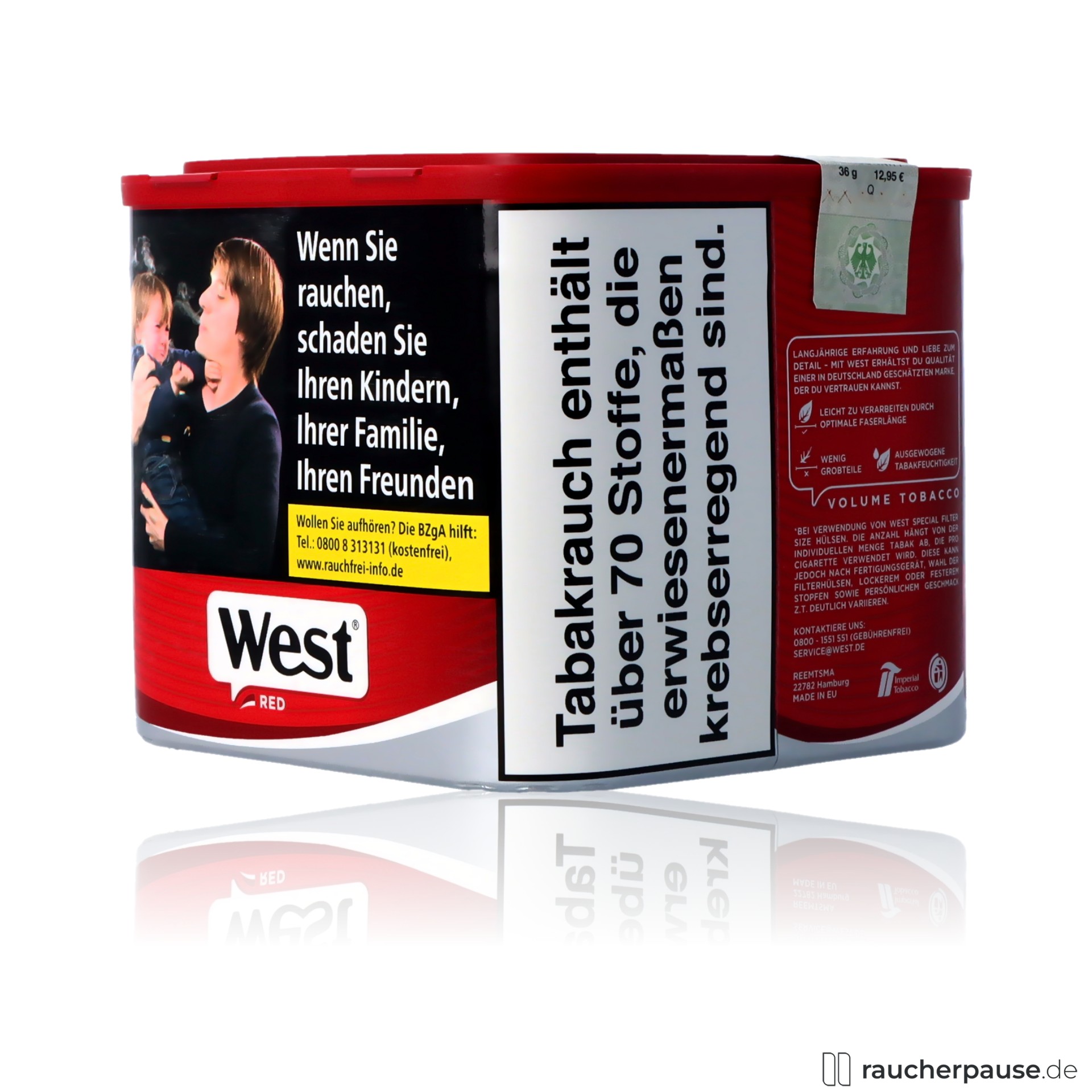 west red volumentabak 36g american blend wuerzig ergiebig stopftabak , packshot vorderseite