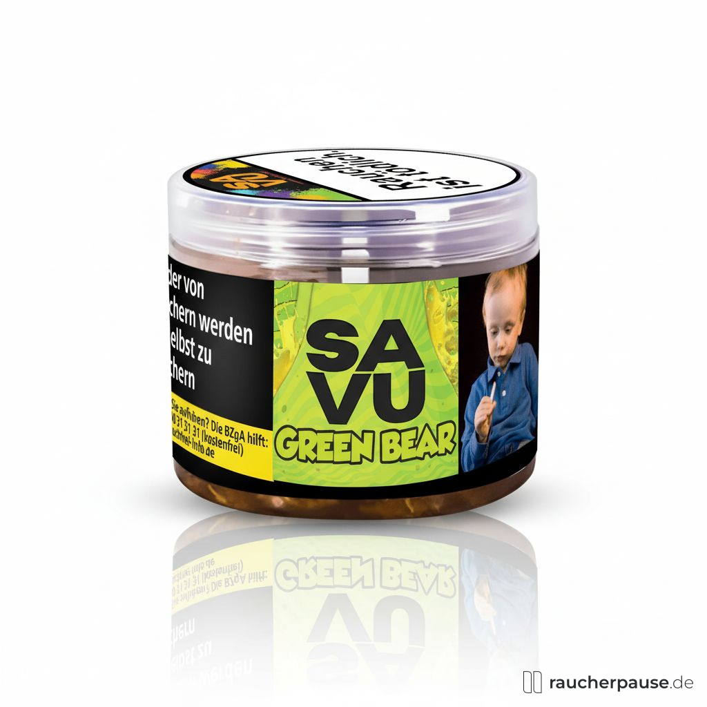 Savu Green Bear Shisha Tabak | 200g | Fruchtige Birne & Ice | Deutscher Virginia Tabak