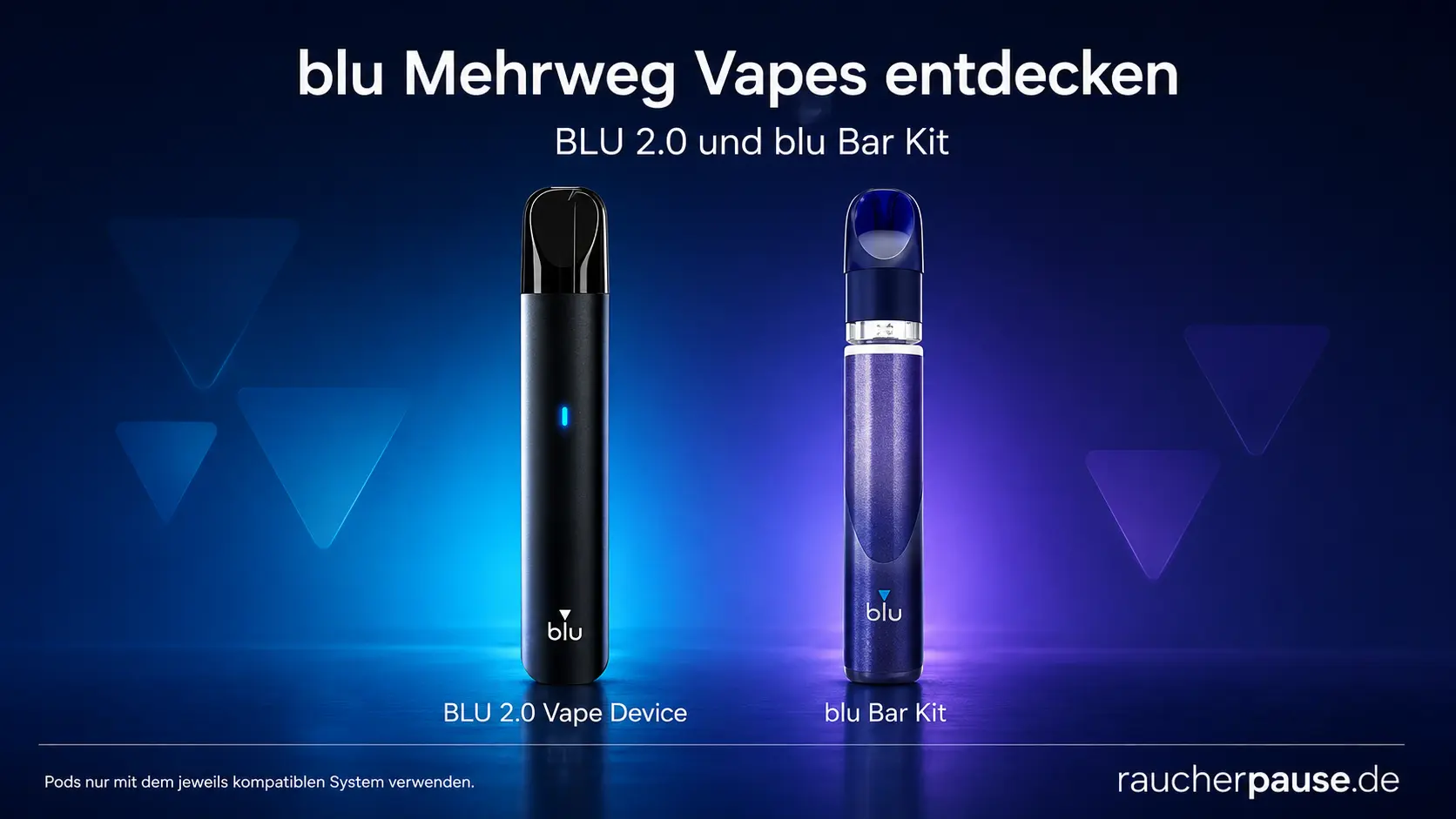 Schwarzes BLU 2.0 Vape Device und violettes blu Bar Kit als wiederaufladbare blu Mehrweg Vapes