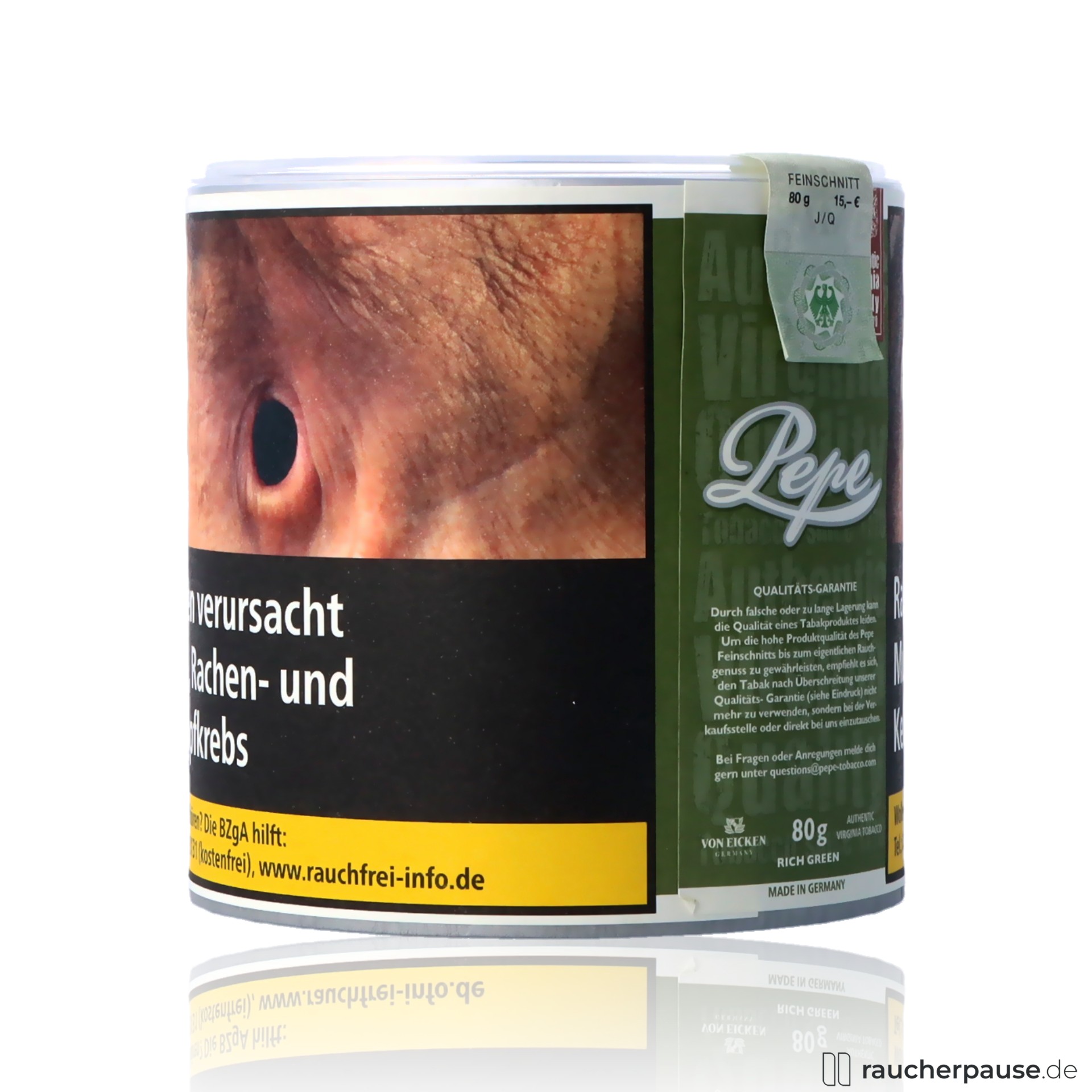 rich green tabak 80g dose virginia ohne zusatzstoffe , packshot vorderseite