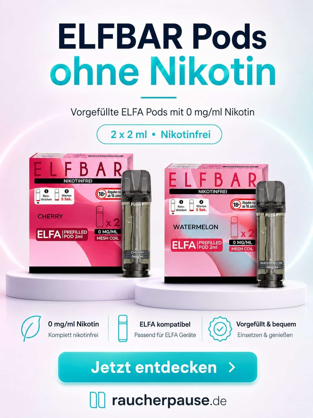 ELFBAR ELFA Prefilled Pods Cherry Ice ohne Nikotin mit 0 mg/ml und 2 × 2 ml