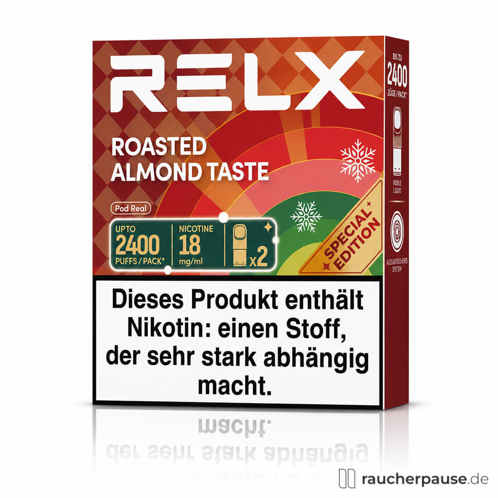 RELX Real Roasted Almond Taste Prefilled Pods | 2 Stück | 18 mg/ml Nikotin