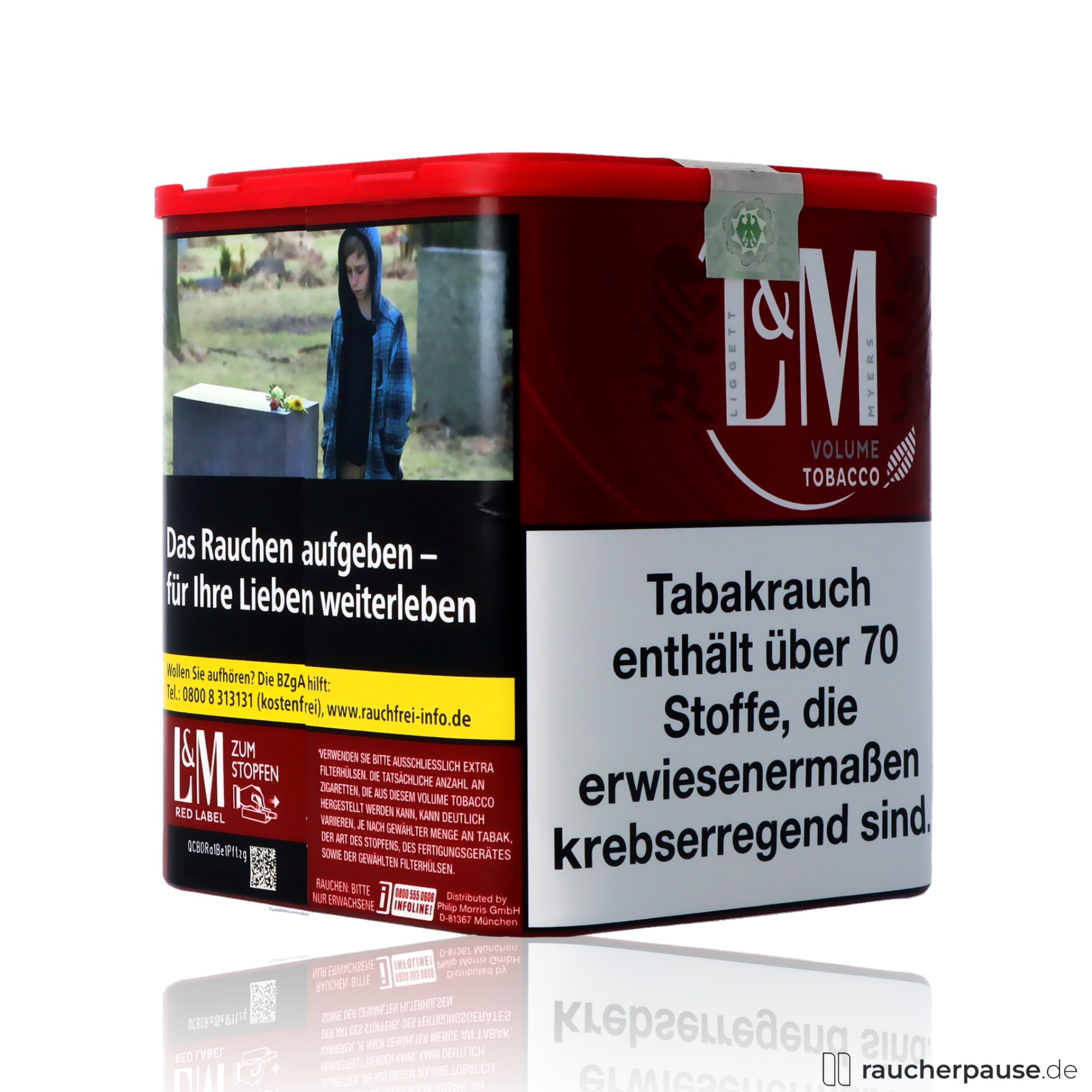 lm red xl volumentabak 65g dose ohne zusaetze wuerziges aroma , packshot hinterseite