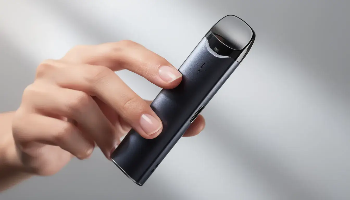 Eine Hand hält eine Einweg E-Zigarette oder auch Vape genannt in der Hand.