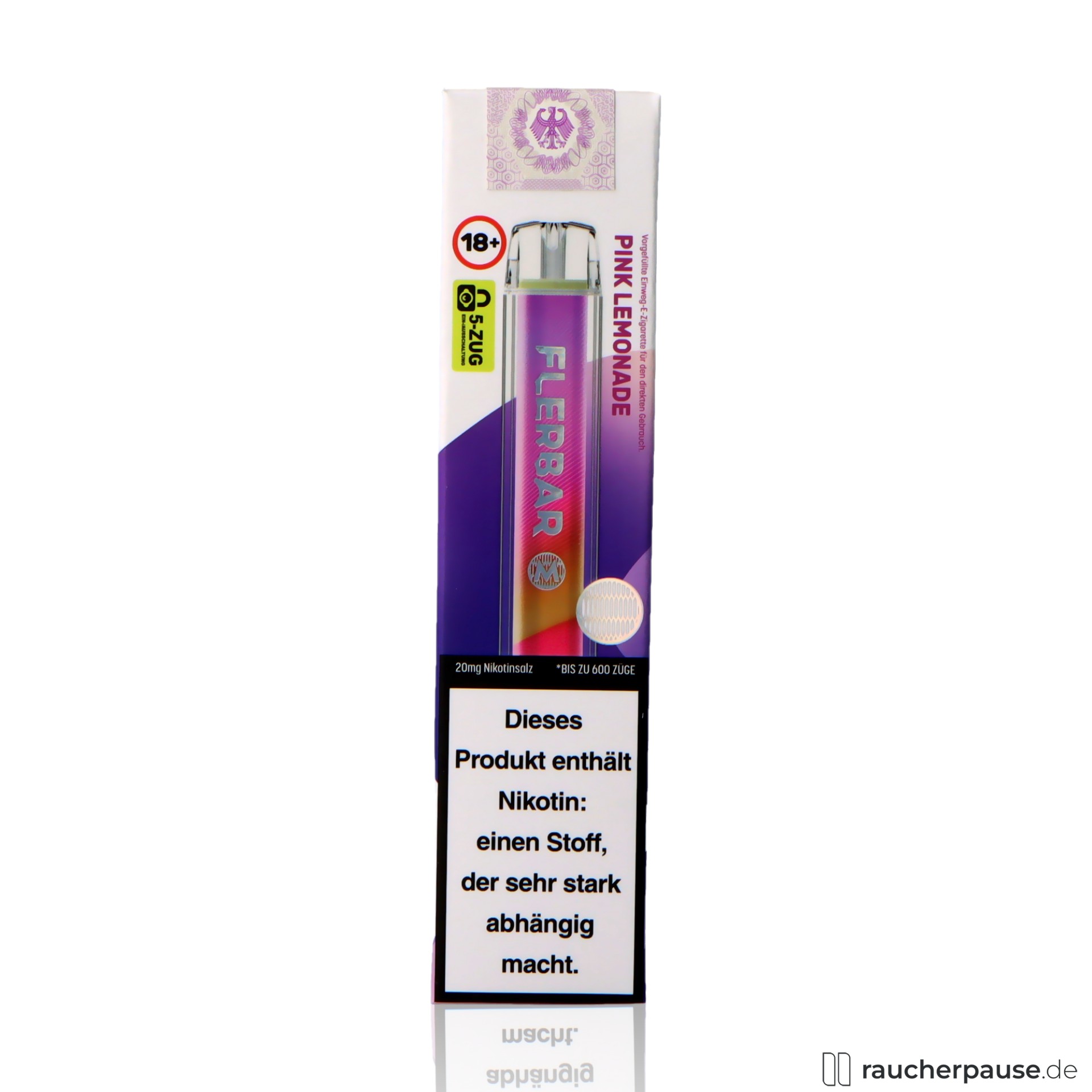 Flerbar Einweg Vape | Pink Lemonade | 600 Züge | 20 mg/ml Nikotin | Pinke Limonade flerbar, flerbar einweg vape pink lemonade zuege ml nikotin pinke limonade , packshot vorderseite