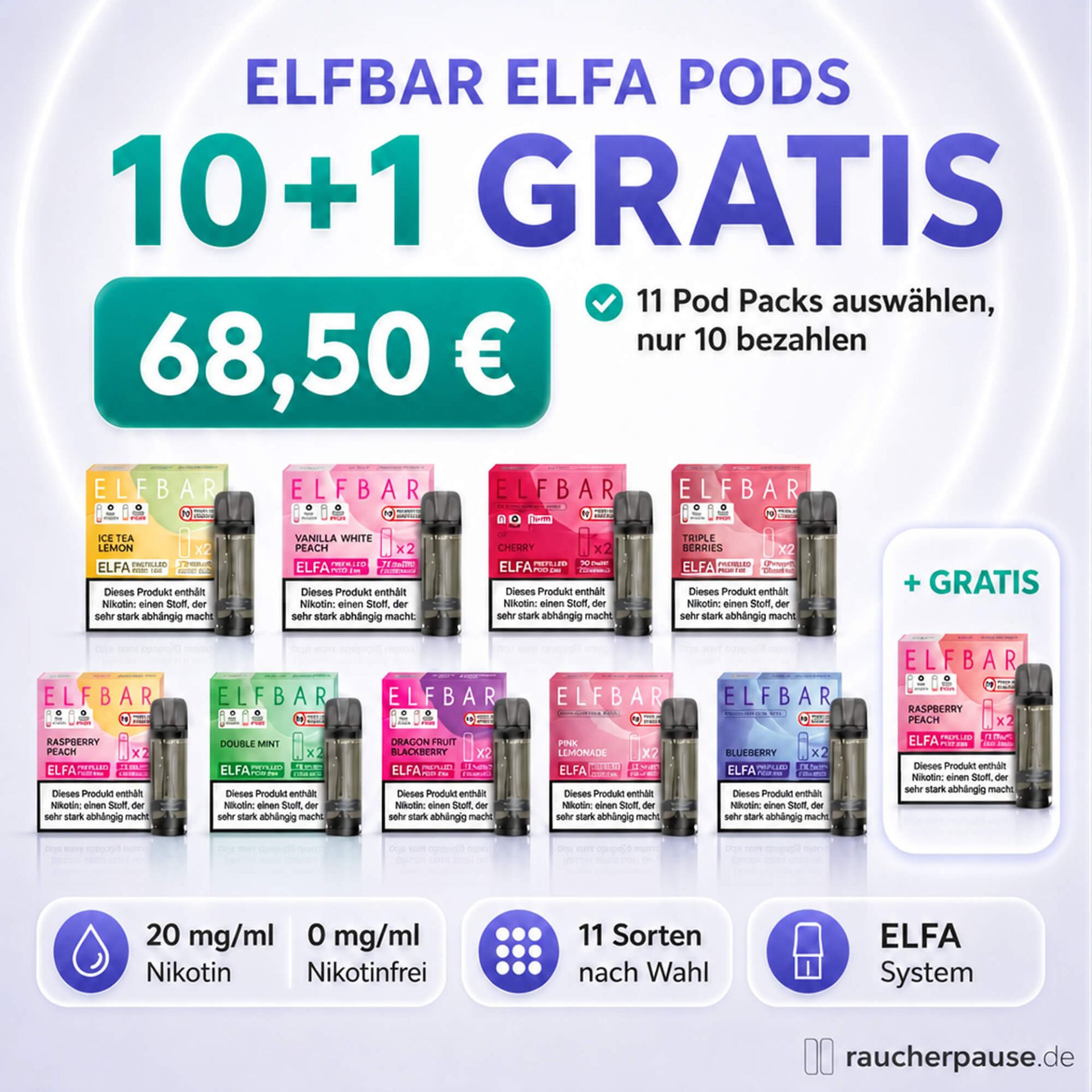 10 plus 1 Gratis ELFBAR ELFA Pods Vorratsangebot