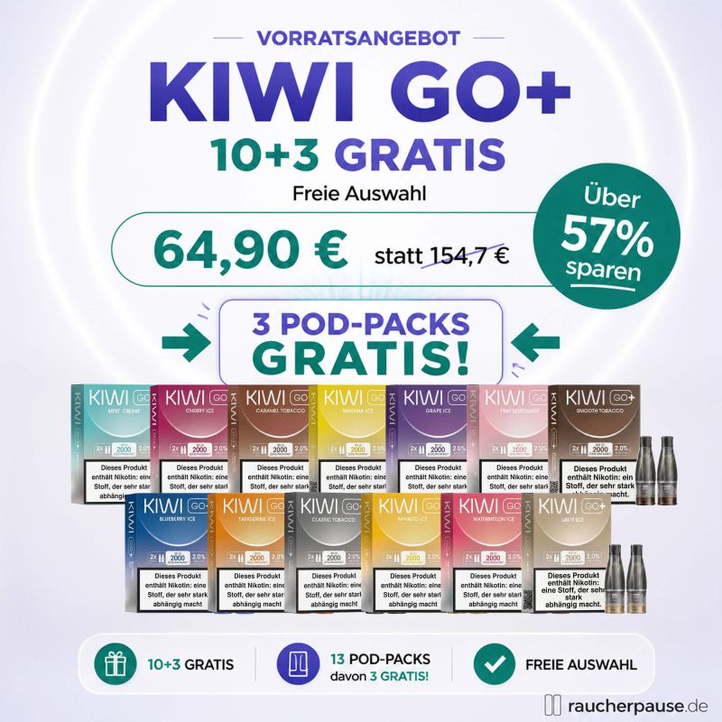KIWI GO+ Pod Angebot mit 10 plus 3 gratis Pods