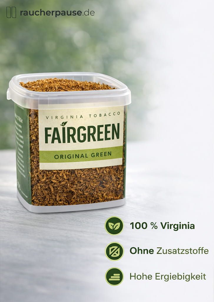 Fairgreen Tabak – Virginia, ohne zugesetzte Aromen und zum Stopfen Eigenschaften von Fairgreen Original Green Volumentabak