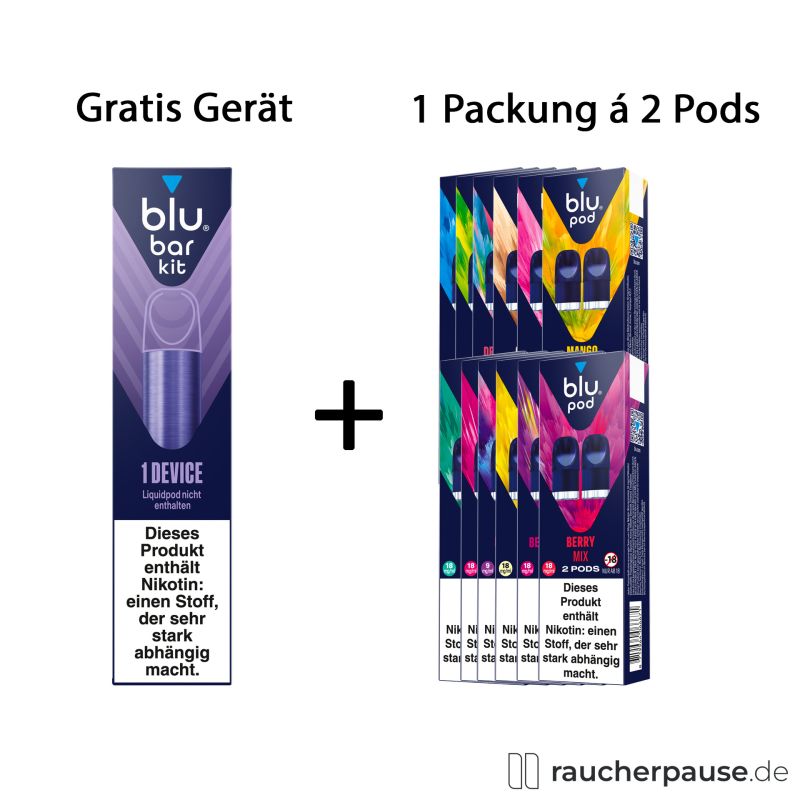 blu Bar Starter-Set mit wiederaufladbarem Device und zwei kompatiblen Pods