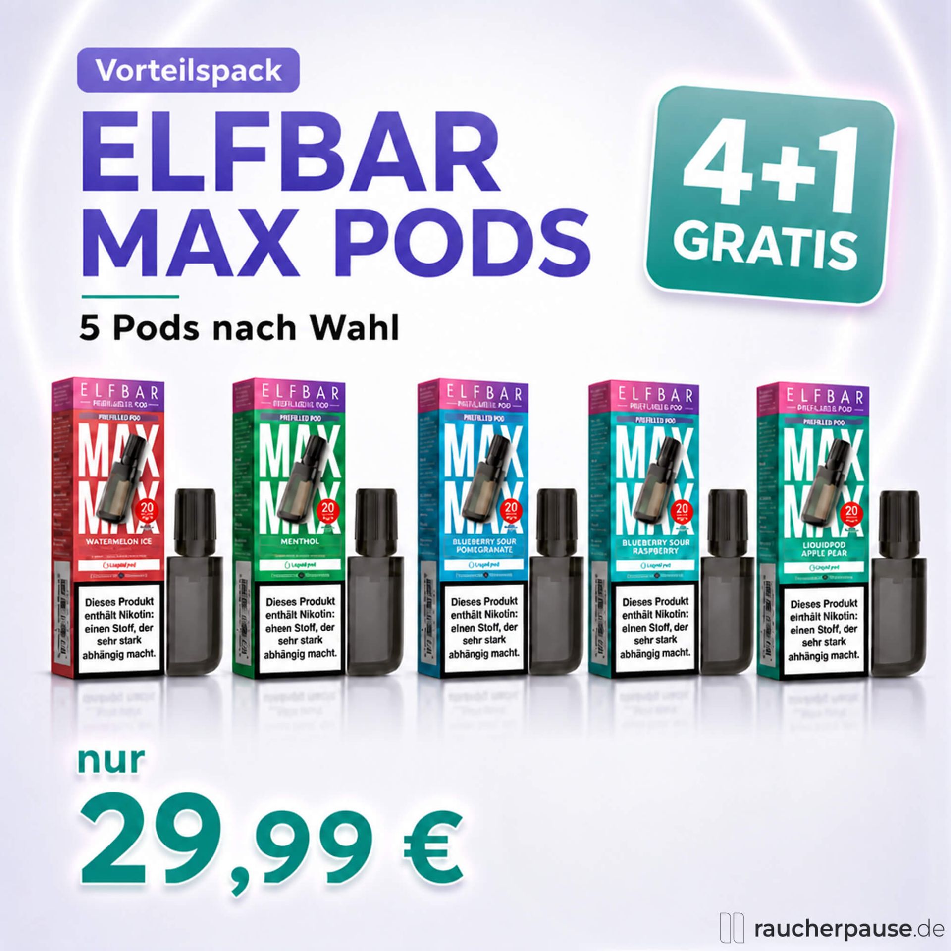 4 plus 1 Gratis ELFBAR MAX Pods Angebot