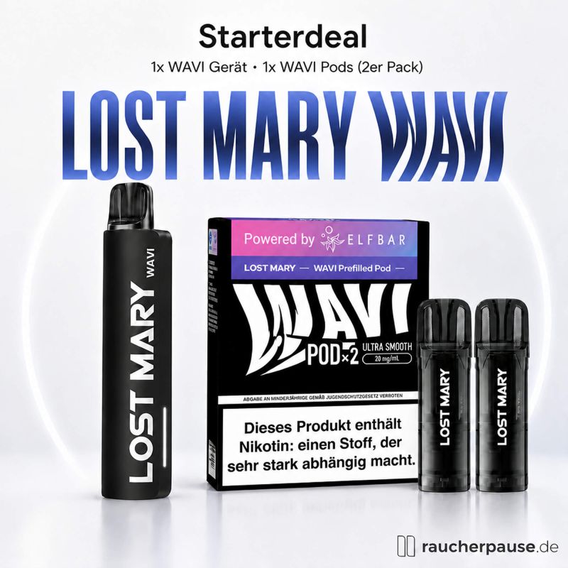 Lost Mary WAVI Starterdeal mit wiederaufladbarem Basisgerät und einer Packung mit zwei WAVI Pods