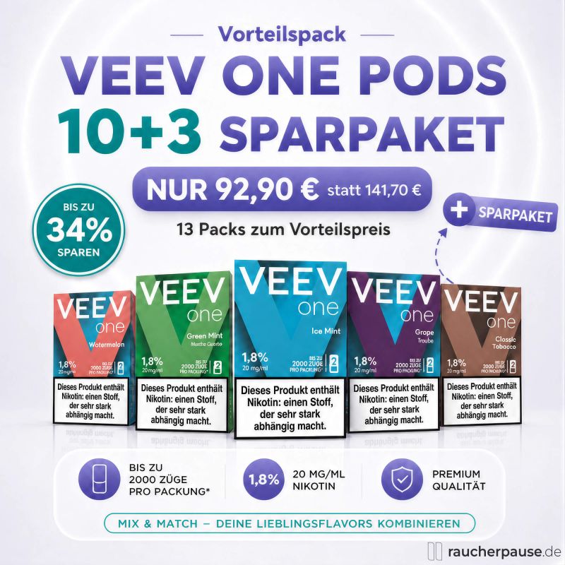 VEEV ONE Pods Angebot mit zehn Packungen plus drei weiteren Packungen